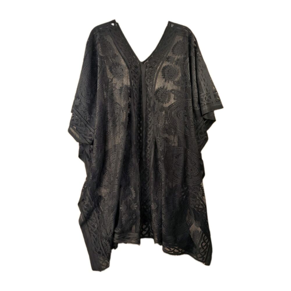Black Lace Beach Pool Swim Cover Up One Size Fits All Goth Sheer